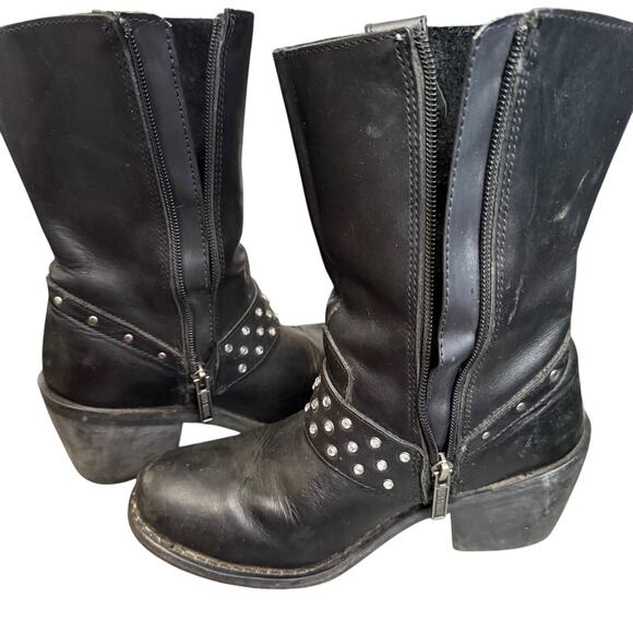 HARLEY DAVIDSON Sz 7 Macie rhinestone Studded Strap Leather Riding Boot Moto - Picture 10 of 13